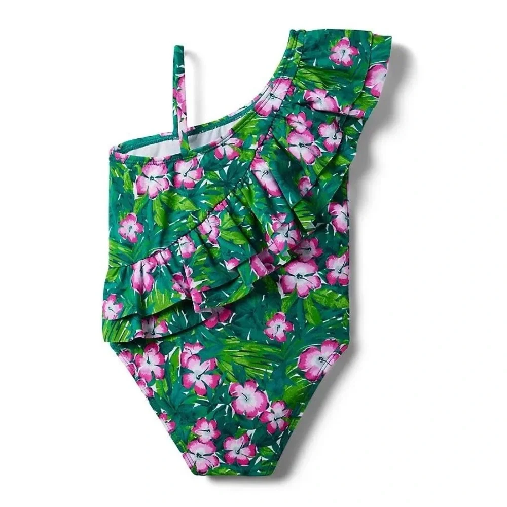 Janie and Jack Baby Girl's Tropical Floral Ruffle‎ Swimsuit Green 12-18 Months